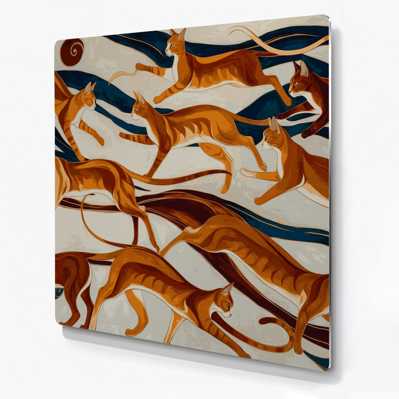 Chats Javanais, art mural en métal beige, H 192 po x l 192 po x P 0,05 po