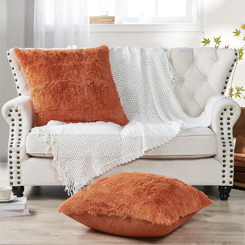 Shaggy Shaggy Euro Square Pillow Cover, Burnt Orange