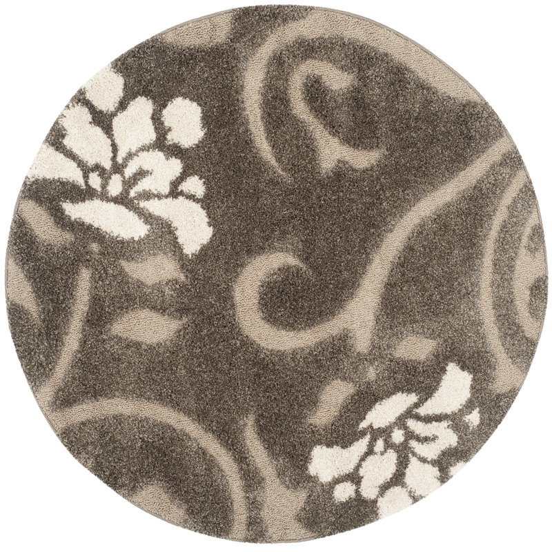 Tapis performance à poil long à motif floral Caniesha, Rond 4 pi