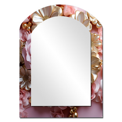 Tender White And Light Pink Liquid Flower Art - Abstract Shapes Asymmetrical Decorative Mirror, Modern Arch Wall Mirror, Printed Metal Art