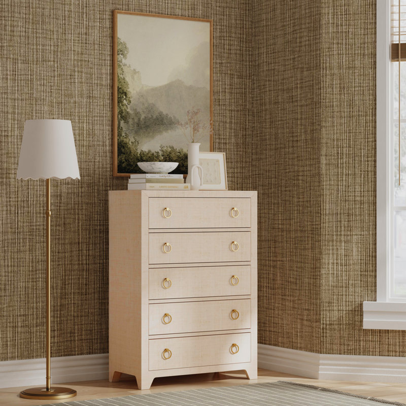 Bar Harbor 5 Drawer Raffia Dresser, Natural