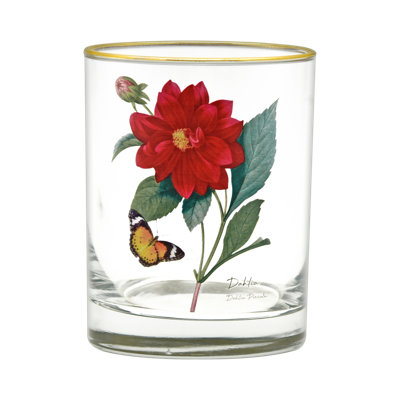 East Urban Home 14-Ounce 22k Gold Rim DOF Double Old Fashioned Glass (Set of 4) - Dahlia Butterfly -  C72A2B4DFBB043FF8A35BC328A6614D0