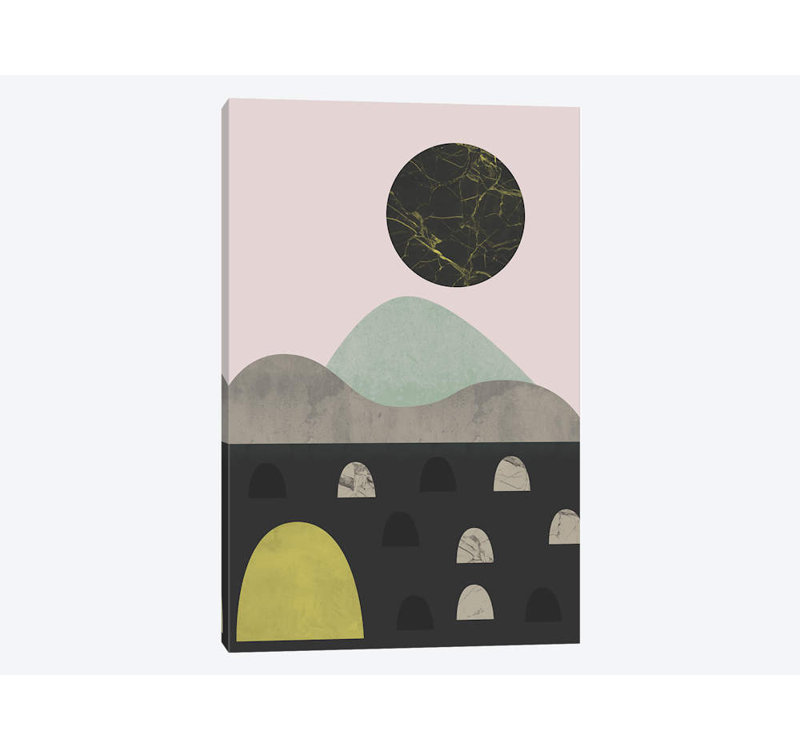 «Stones and Moon» par Flatowl, impression sur toile, Black Framed Fine Art Paper, Blanc, H 32 po x l 24 po x P 1 po