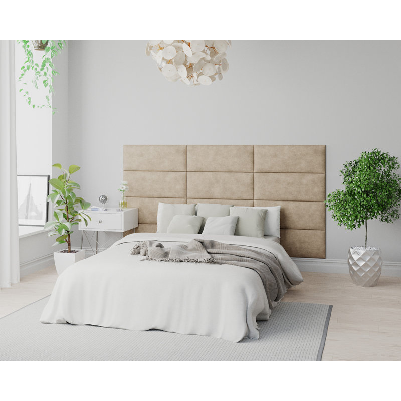 Katie-Marie 30cm x 75cm peel and stick upholstered wall paneling in beige