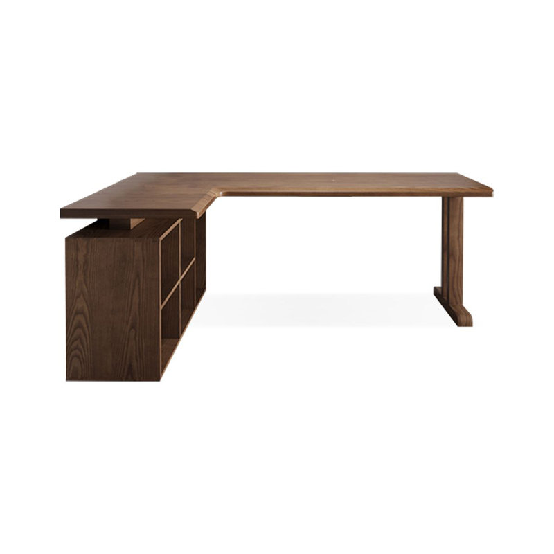 Light-walnut L-Shaped Solid Wood desk, 29.53" H x 62.99" W x 41.34" D, Left Hand Return