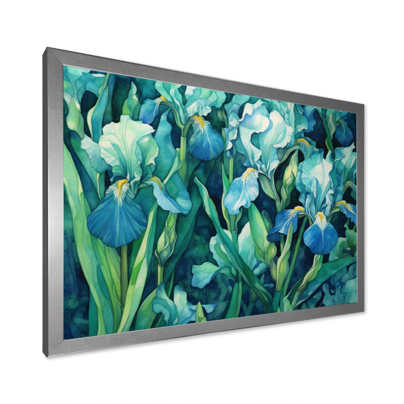 «Green Irises Petal IV» sur toile, H 30 po x l 40 po x P 1,5 po, Cadre photo argenté
