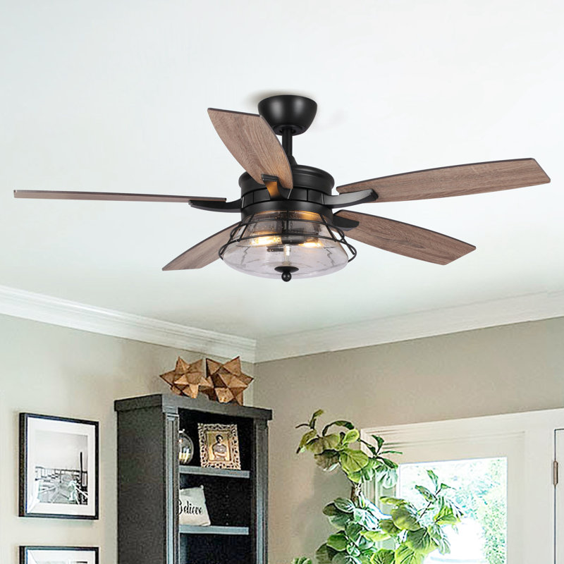 Ventilateur de plafond standard à 5 pales de 52 po avec télécommande et ensemble d'éclairage inclus Gaspard