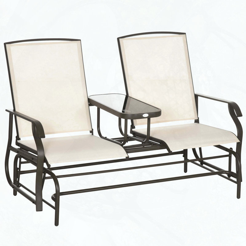 Banc oscillant avec table centrale et tissu grillagé Outsunny, Beige