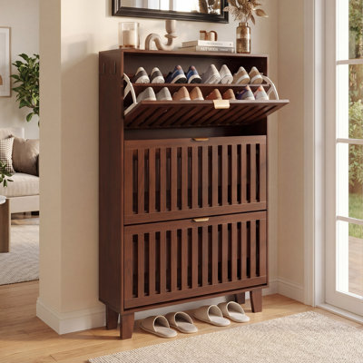  Shoe Cabinet Storage，3 Flip Drawers & 3 Tier Adjustable Shelves,Freestanding Slim Shoe Storage Hidden Shoe Rack Organizer For Entryway,Hallway,Foyer,Walnut