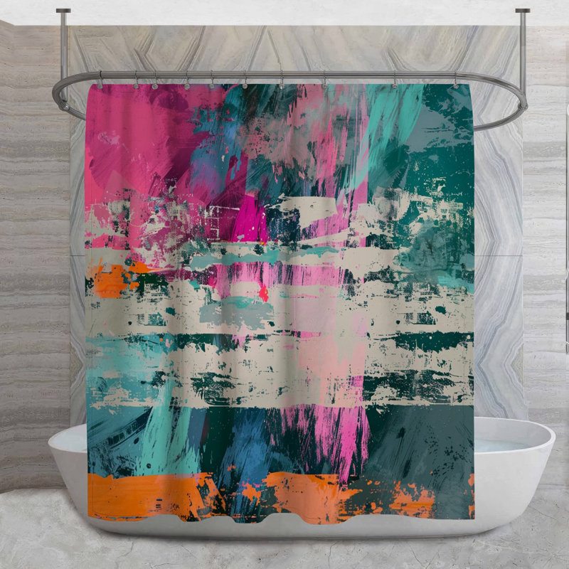 Rideau de douche Paint Strokes - Décoration de salle de bain abstraite Boho Boho, H 93 po x l 70 po