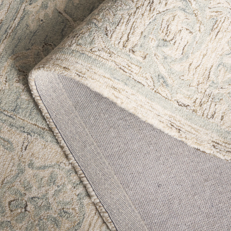 Lounette Hand Tufted Wool Cotton Floral Rug in Light Blue/Beige, Rectangle 5' x 8'