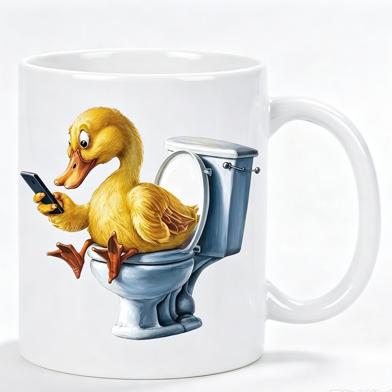 Funny Cartoon Duck 11oz Ceramic Coffee Mug - Reusable, Insulated Travel Cup, Hand-Wash Only.