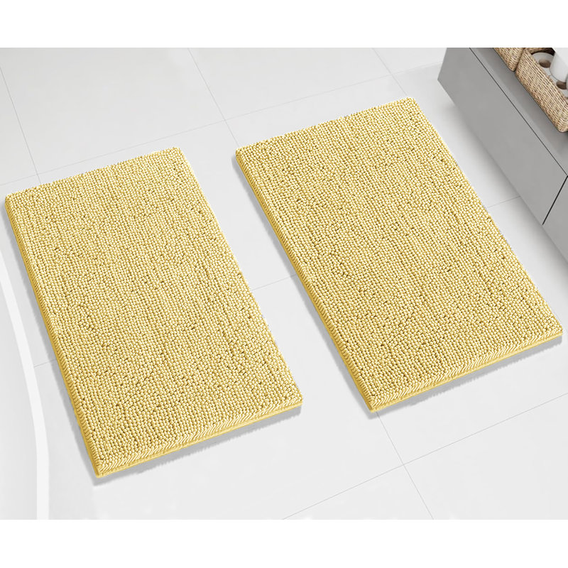 Ensemble de 2 tapis de salle de bain en chenille moelleux et moelleux, Jaune