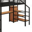 Lit mezzanine double avec bureau et escalier de rangement, lit mezzanine en métal avec lumières DEL et petite armoire-667526190