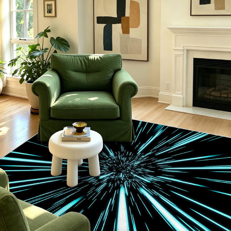 Tapis noir à volants profonds noir, Rectangle 55 po x 79 po