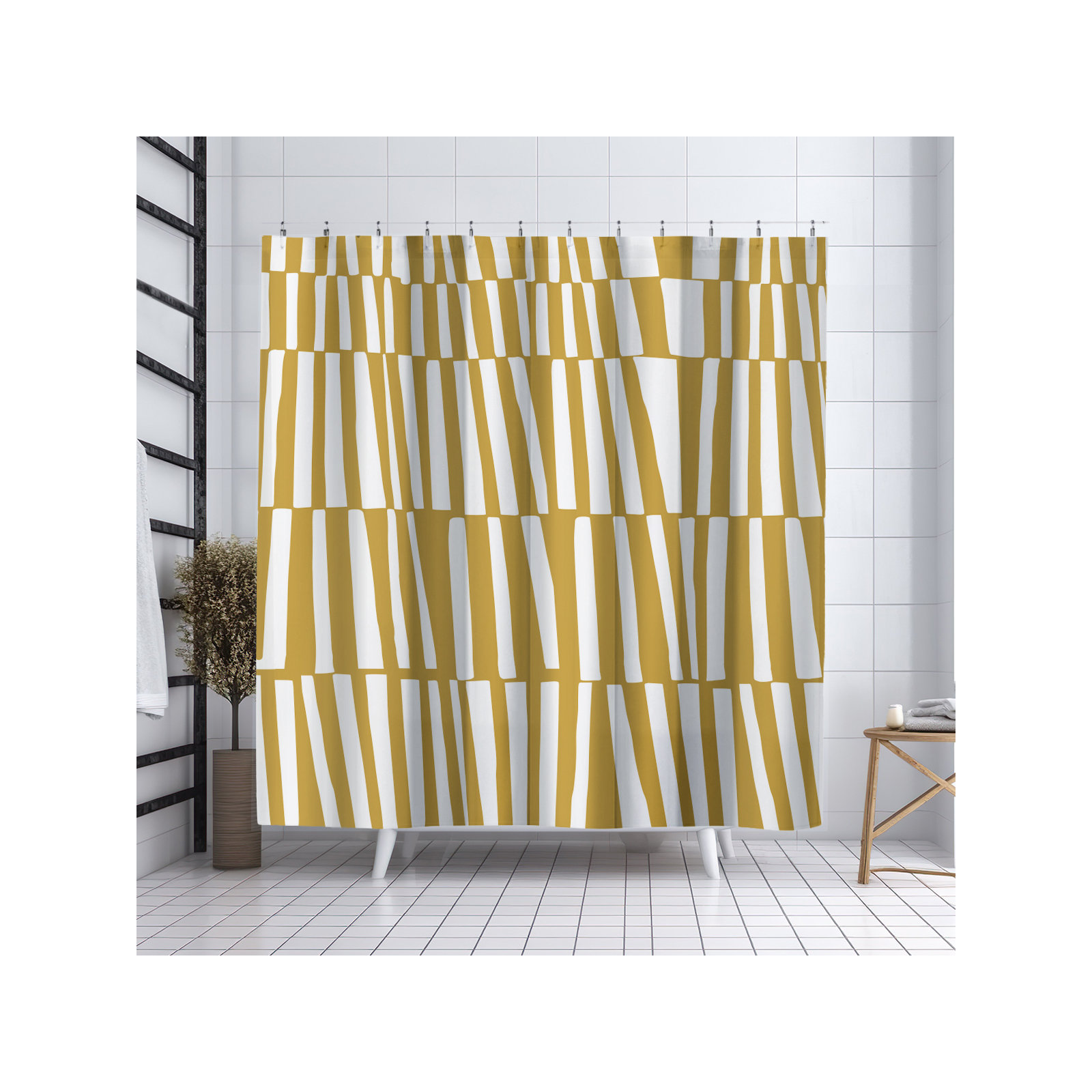 Thora Abstract Mid-Century Shower Curtain, Yellow