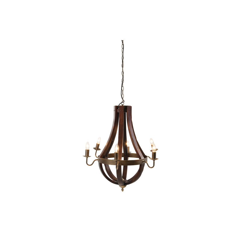 Traditional Wood and Metal Chandelier, Gold