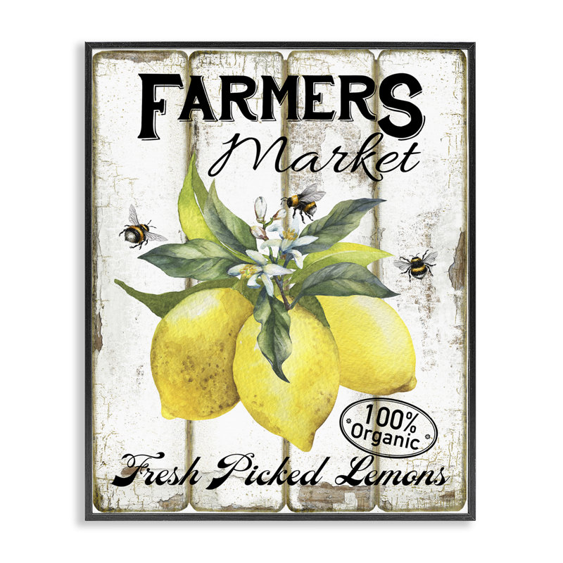 «Rustic Farm Market Lemons», estampe numérique par Creatif Belle, H 14 po x l 11 po, Giclée encadrée noir minuit