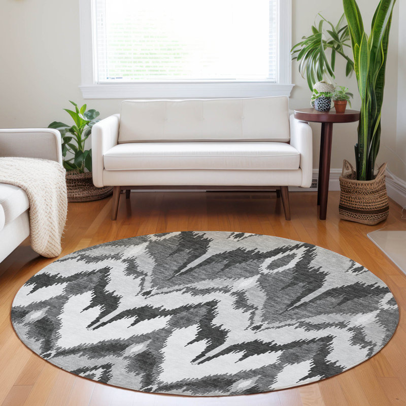 Premium Machine Washable Prisco Grey Rug, Rond 8 pi