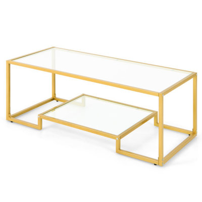 Modern 2-Tier Rectangular Coffee Table with Glass Table Top