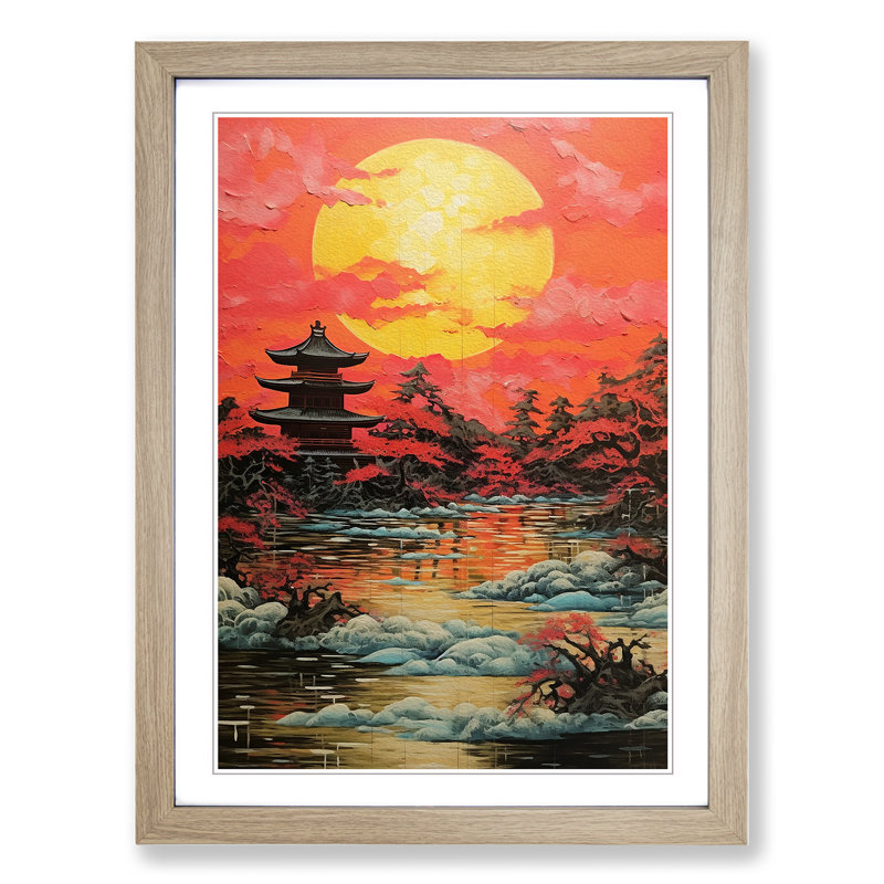 Japanese Sunset Expressionism - Framed Print, 46cm H x 34cm W x 2cm D, Oak