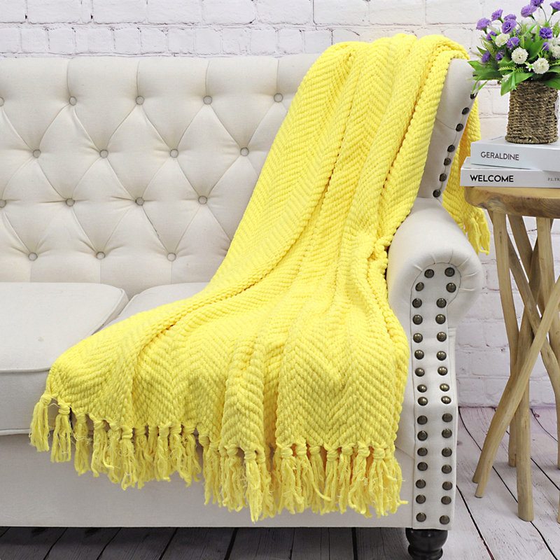Jeté en tricot de tweed, 50 po x 60 po, Jaune soleil