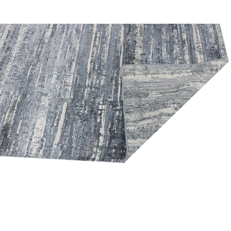 Tapis noué à la main en bleu / argent, Rectangle 9 pi x 12 pi