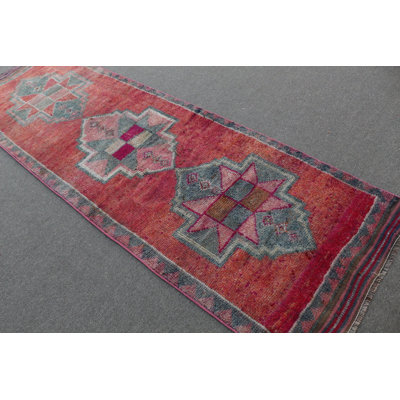 Vintage Turkish Runner Rug In Traditional Anatolian Style Handmade For Home Decor