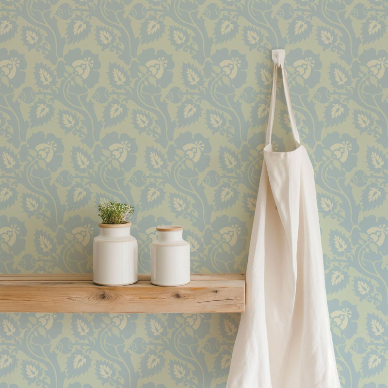 Paisley Briar - Cypress Green Botanical Wallpaper, Honey Gold, Faux Grasscloth