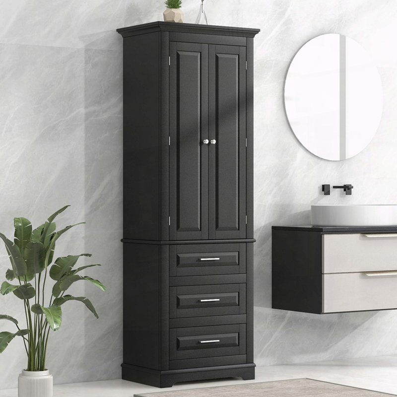 Grande armoire de rangement avec trois tiroirs et deux portes, Black