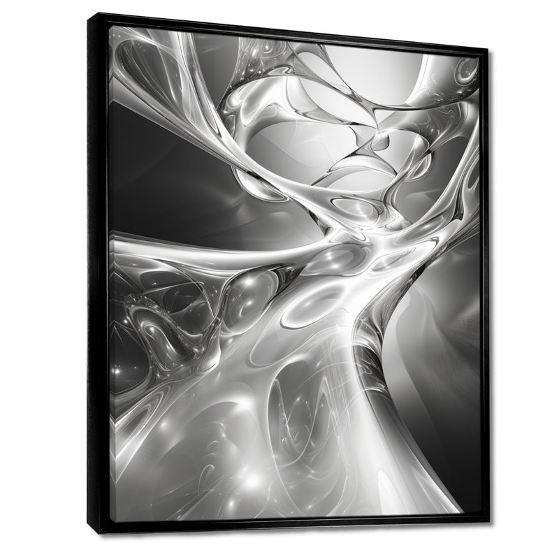 Gris noir et acier abstrait Serenade II - reproduction d'art abstraite, Toile avec cadre flottant noir