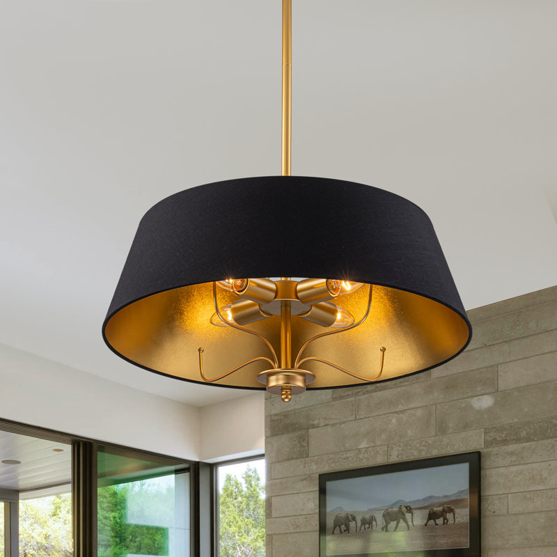 Lustre tambour 4 lumières moderne noir et or