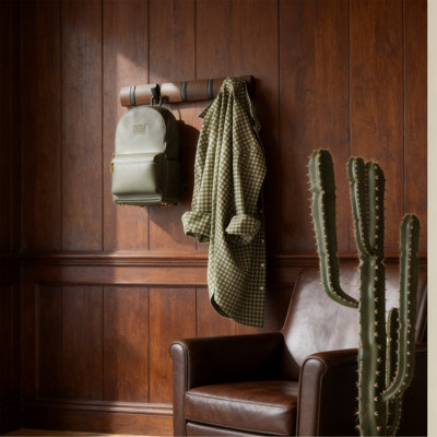 5-Hook Black/Walnut Flip-Down Wall Mount Coat Rack