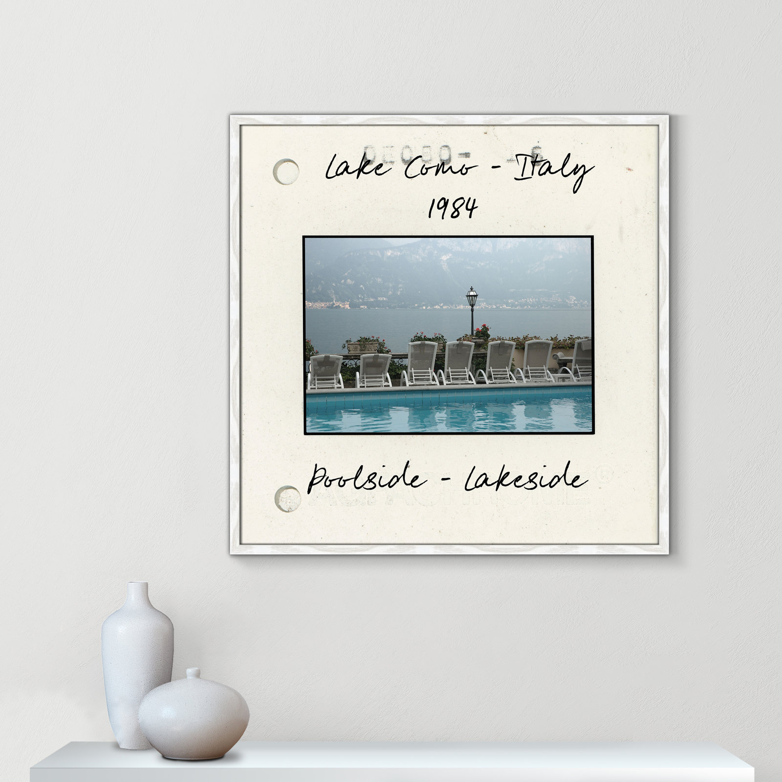 Travel Slide Collection "Lake Como, Italy" Print, White Single Picture Framed Paper, 32" H x 32" W x 0.75" D