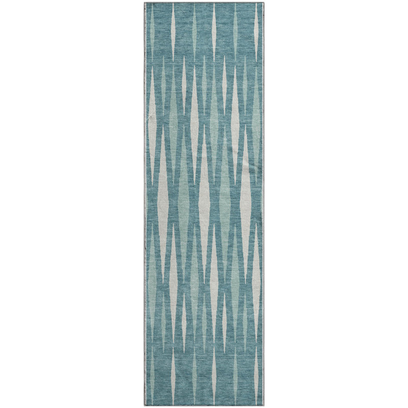 Tapis bleu sarcelle lavable à la machine Premium Prisco, Tapis de couloir 2 pi 3 po x 7 pi 6 po