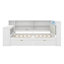 Lit plateforme double en bois avec tête de lit tapissier à DEL, tablettes de rangement, 2 tiroirs, chargement USB, couleurs ajustables et bureau intégré-1421901889-1421901903