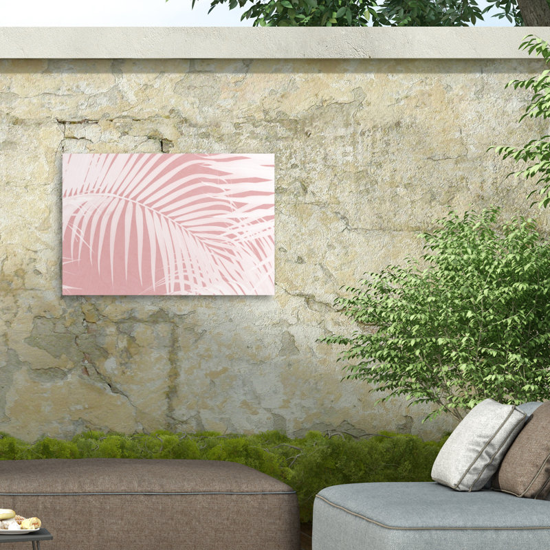 Amini54  Palm Leaves On Pink Silhouette IV Outdoor  Canvas, 22" H x 32" W
