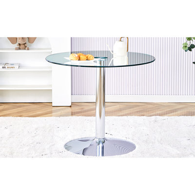 Élégante table à plateau en verre de 35 pouces avec pieds en métal argenté et stable