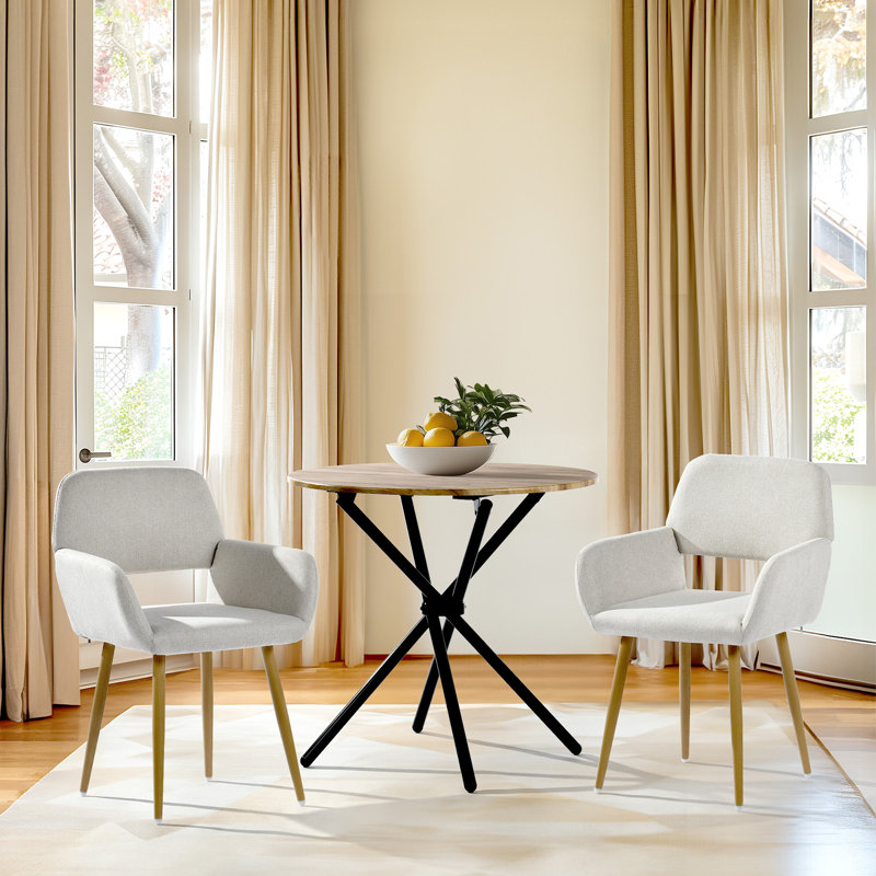 Ensemble de 2 chaises de salle à manger avec accoudoirs pour accoudoirs Huburt, Beige et chêne