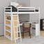 Lit mezzanine simple avec échelle, tablettes et bureau