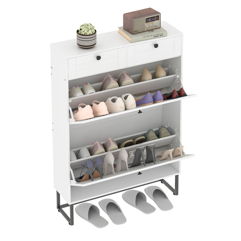 Armoire de rangement pour 12 paires de chaussures avec 2 tiroirs rabattables