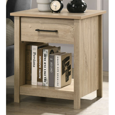 Celeste 20-inch Wide 1-Drawer Nightstand Bedside Table with Open Shelf and Silver Handle, Modern Bedroom Side Table or End Table
