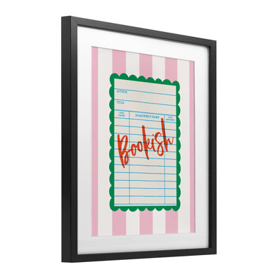 Bookish Reader Library Card Framed Print Under Glass, design by Nadia Hassan