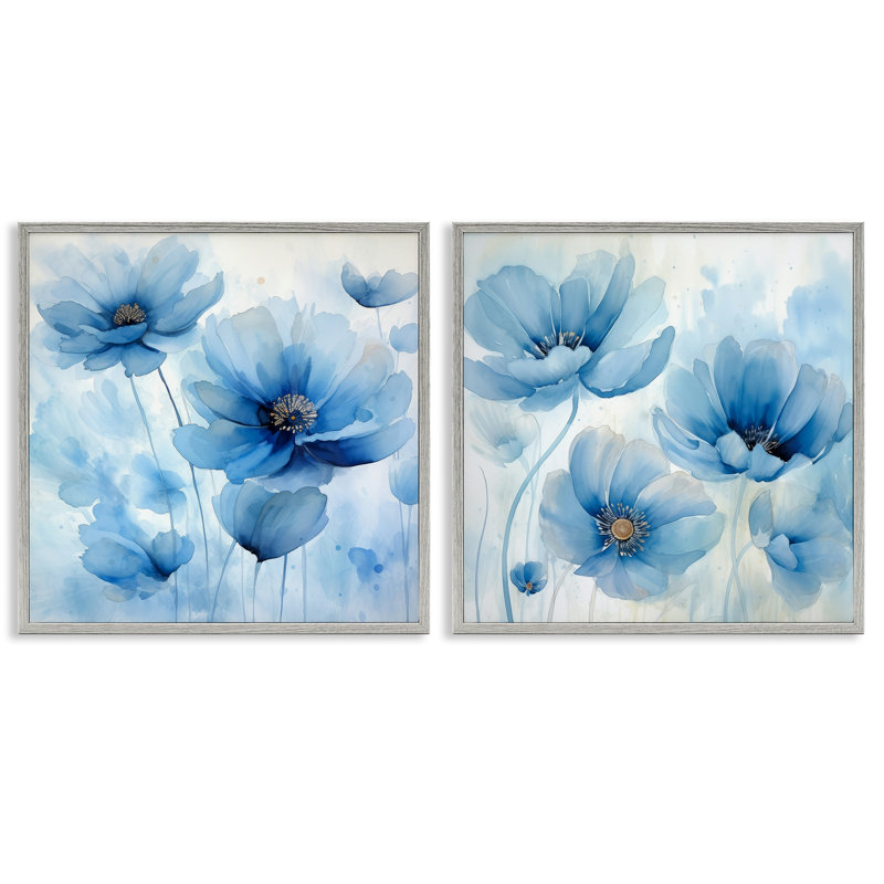  Ensemble de 2 giclées saturées de fleurs bleues par Irena Orlov, H 24 po x l 24 po, Estampe numérique Farmhouse