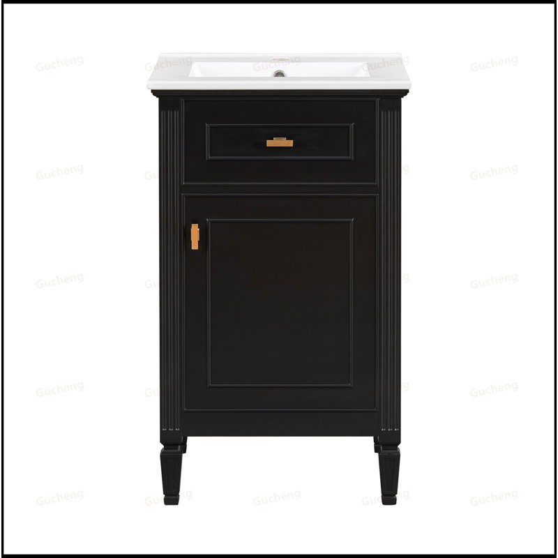 20" Small Adjustable Shelf Bathroom Vanity With Sink, Black