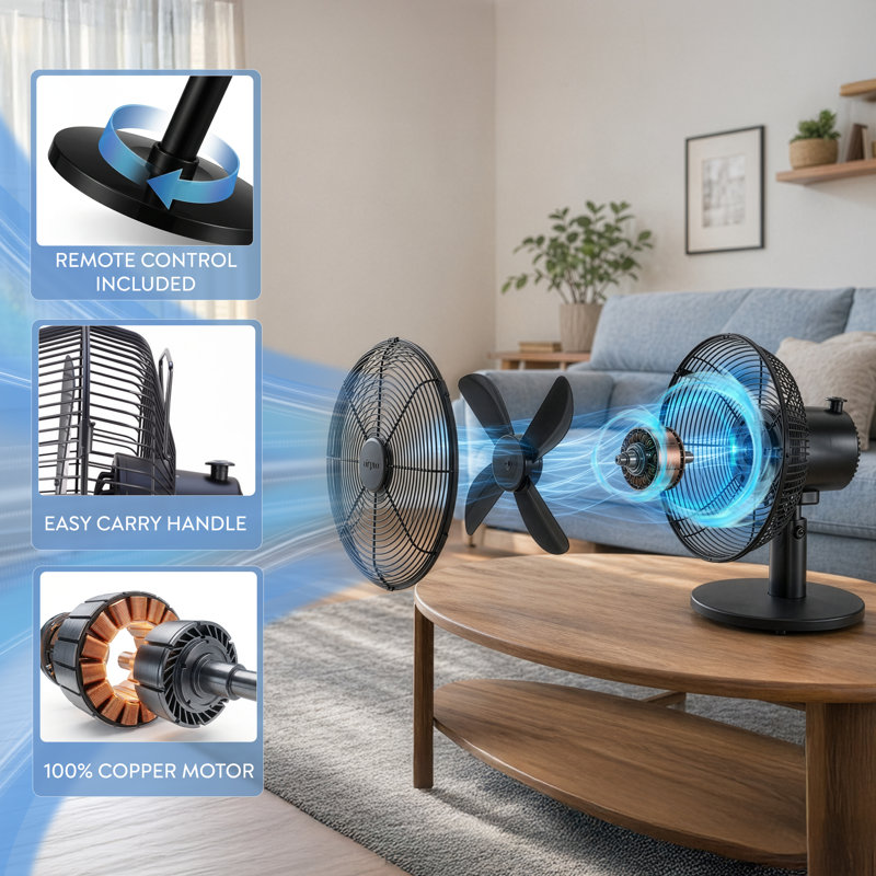 12″ Desk Fan with Adjustable Tilt & 4 Speed Settings, Black
