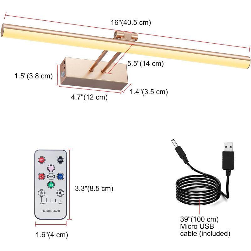 16'' Dimmable Wall Mount Picture Light with Remote