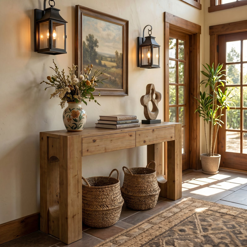 63-inch Solid Wood Console Table With 2 Drawers，Drawer Entryway & Living Room Decor