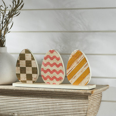 Bunny Hop MDF 3 œufs peints avec base 5,5 x 12 x 2,25