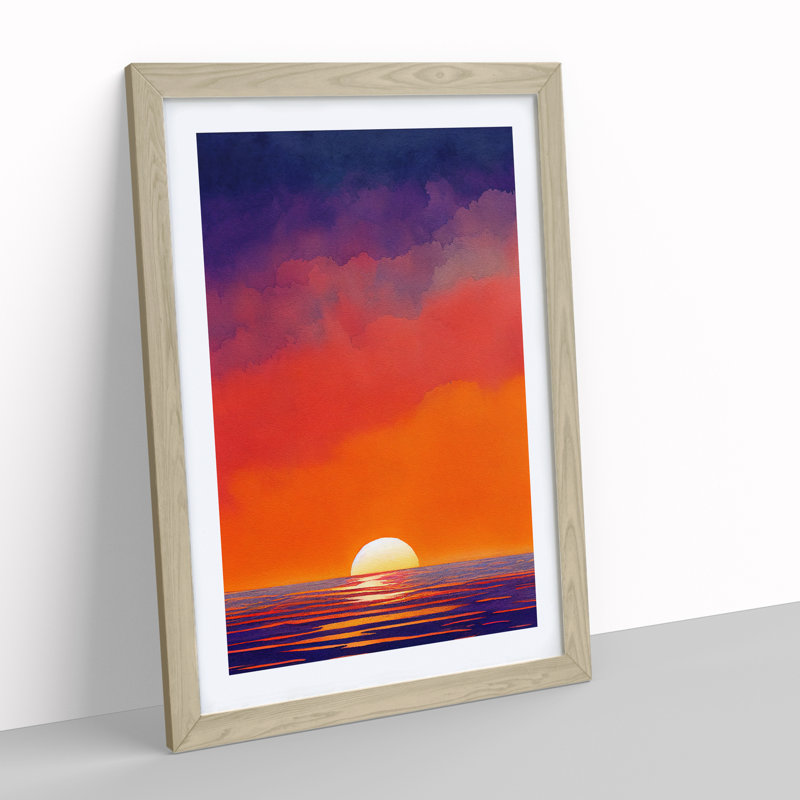 XV1022-623X An Ocean Sunset Watercolour No.3 - Single Picture Frame Painting, 34cm H x 25cm W x 2cm D, Oak
